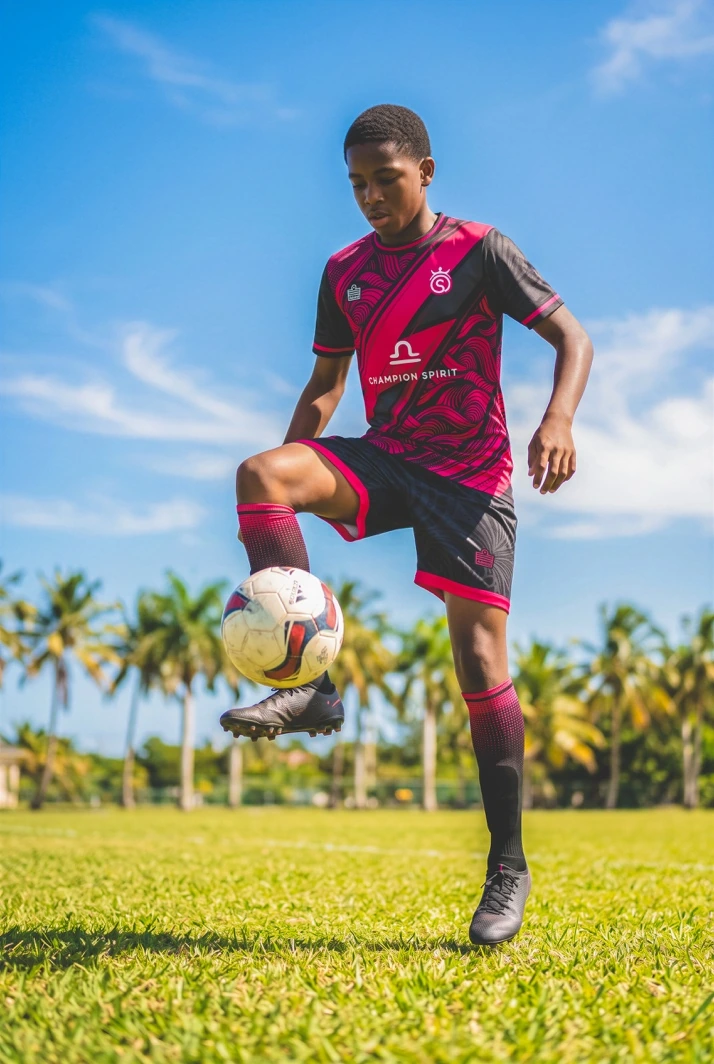 Player controlling the ball in the 2026 Skillz Soccer Away kit